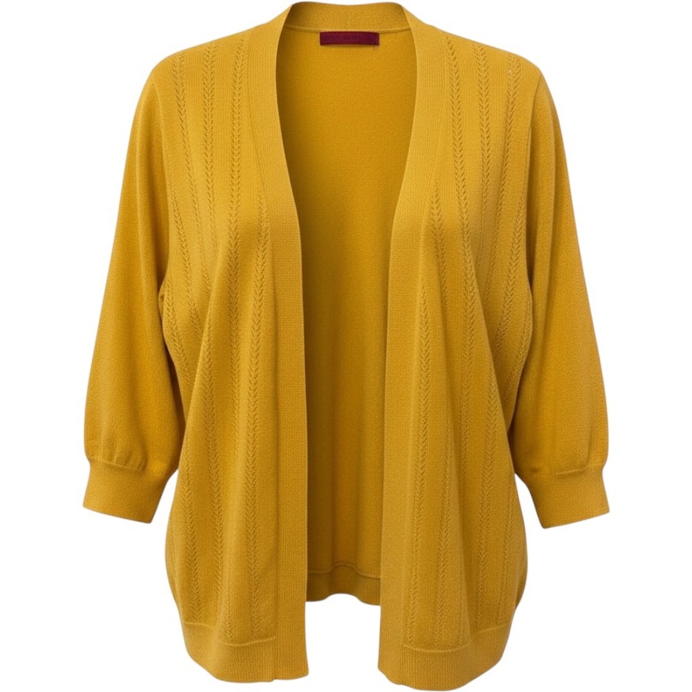 Lovescarlett Women Large Mustard Yellow Textured Knit Open Front Cardigan
